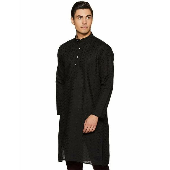 Mens Indian Designer Cotton Lucknawi Chikan Embroidered Ethnic Festive Kurta