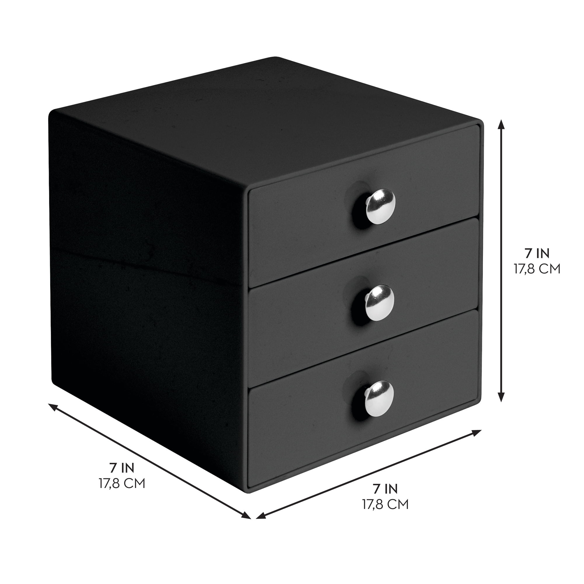 iDesign Stackable 3-Drawer Makeup Organizer for Bathroom or Vanity Storage - Black