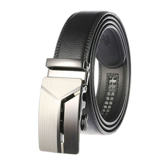 Men's Leather Belt Automatic Ratchet Buckle Slide Belt  for Dress Casual Trim to Gifts for Men