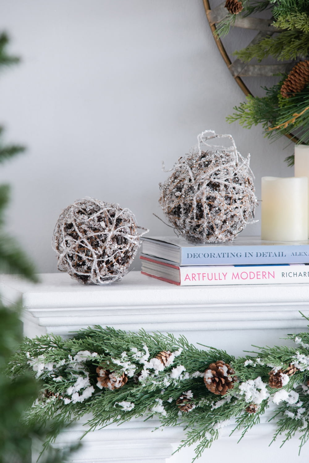 Iced Twig Ball Christmas Ornament Snow Covered Look Plastic Wire Angelvine Tree Decor Gift