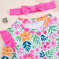 thumbnail image 4 of Hessimy Girls Swimsuit Tropical Print Bikini Set with Ruffle Hem Two Piece Criss Cross Bathing Suits,Square Neck（Hot Pink,5-6 Years), 4 of 5