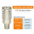 thumbnail image 5 of 10pcs Male Industrial Coupler 1/4" NPT M Style Air Hose Fittings Quick Connector Air Coupler for Air Compressor, Silver, 5 of 7