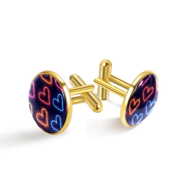 PhooArto Men's Classic Stainless Steel, Color Love Hearts Pattern Cufflinks Business Wedding Shirts, Golden