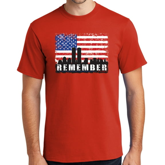 Mens Remember 9-11, 2001 Sept 11th Cotton Tee Shirt, 3XL Fiery Red (TALL SIZE)