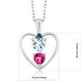 thumbnail image 2 of 925 Sterling Silver Sky Blue Aquamarine Pink Created Sapphire and Blue Created Sapphire Pendant Necklace for Women (0.92 Cttw, Gemstone March Birthstone, Heart 5MM and 4MM, with 18 inch Silver Chain), 2 of 3