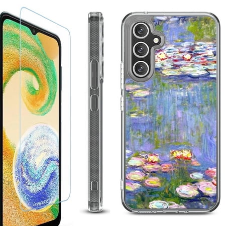 For Samsung Galaxy A35 5G Phone Case Cover Shockproof Bumper Hybrid Case with Tempered Glass Screen Protector by OneToughShield - Water Lilies