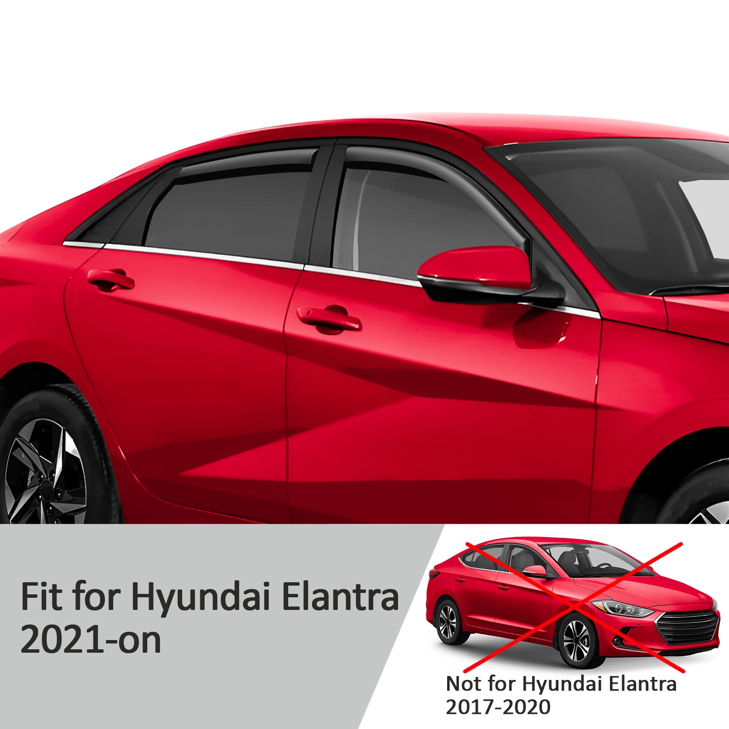 Voron Glass In-Channel Extra Durable Rain Guards for Hyundai Elantra 2021-2026, Window Deflectors, Vent Window Visors, 4 Pieces - 220225