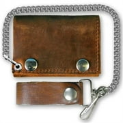 Men's Distressed Brown Leather Chain Wallet - USA Made Tri-Fold