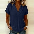 thumbnail image 2 of VBVC Women's Cotton Shawl Collar Blouse , Ladies' V-Neck Short Sleeve Casual Top , Breathable Everyday Summer Shirts For Women,Navy,S-2XL, 2 of 8