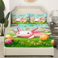thumbnail image 2 of Erosebridal Cartoon Axolotl Fitted Sheet Set Full, Spring Garden Flower Bedding Full Size, Soft 3-Piece (No Top Sheet), 2 of 5