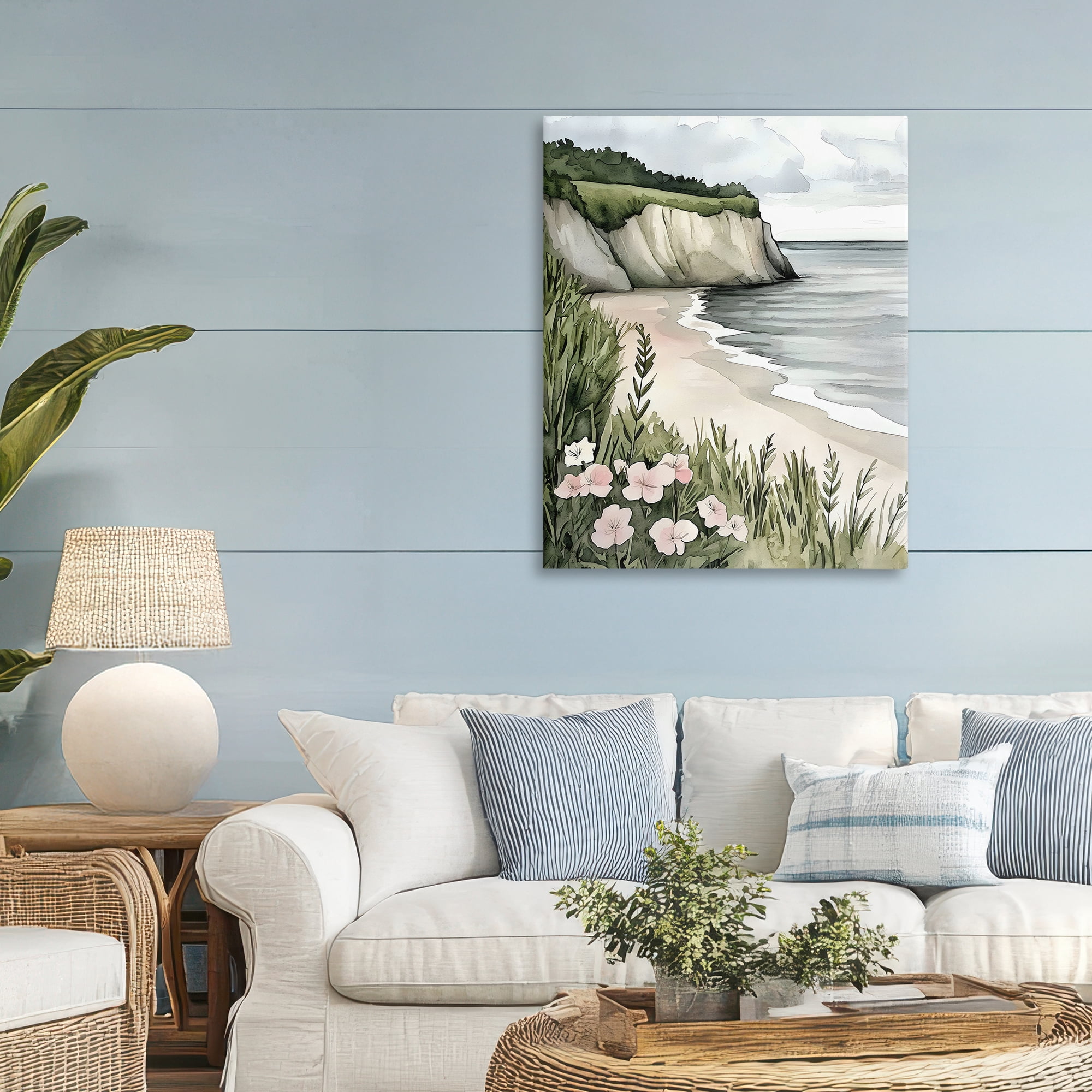 Stupell Industries Coastal Calm with Floral Blooms Canvas Wall Art, design by Riley B