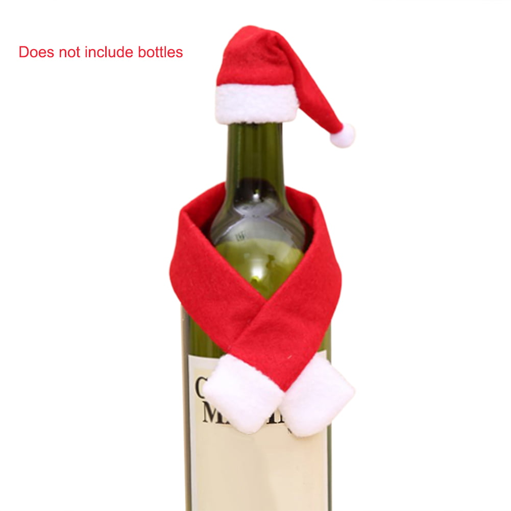 16 PCS Mini Adorable Wine Bottle Dress Scarves and Santa Hat Set for Christmas 