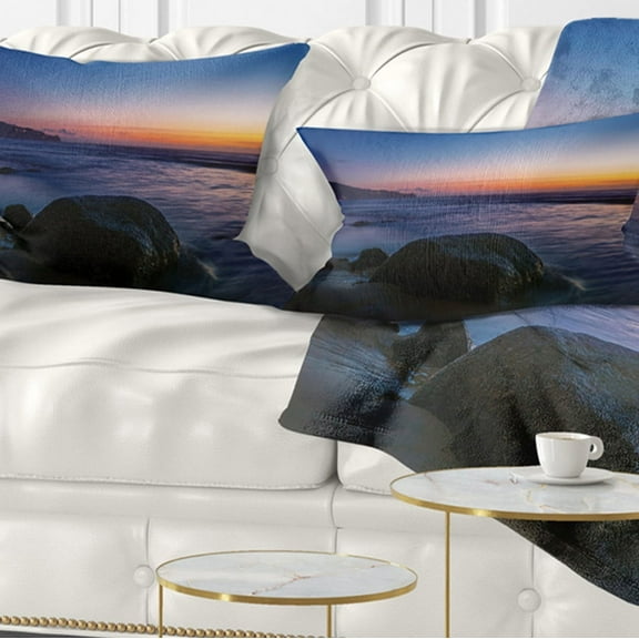 Designart Dark Tropical Seashore in Evening - Seascape Throw Pillow - 12x20