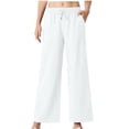 thumbnail image 2 of Axiiglly Wide Leg Pants for Women Drawstring Elastic Waist Flowy Trousers with Pockets Summer Beach Vacation Pants, S-2XL, 2 of 7
