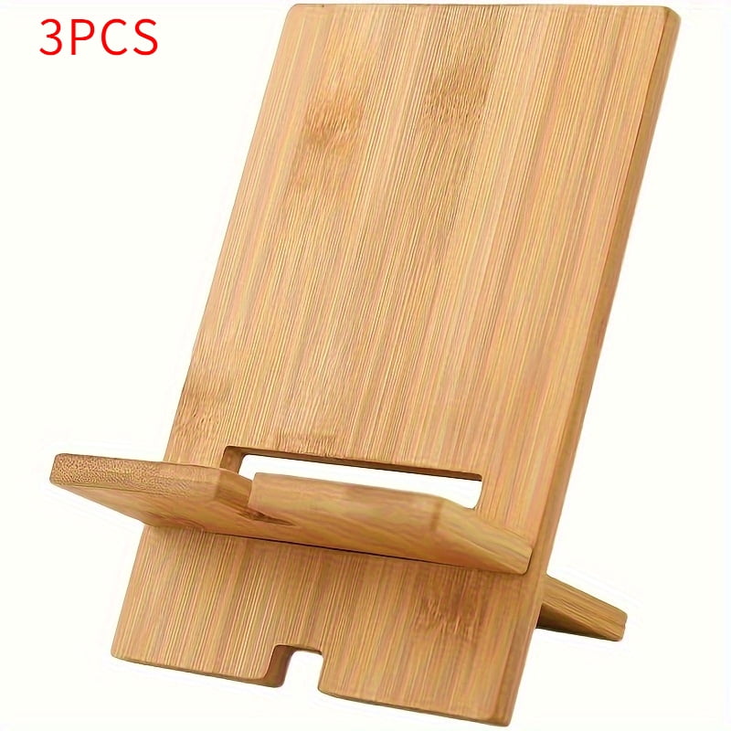 Set of 3 Bamboo Phone Stands - Natural Wooden Desktop Organizer for Smartphones, Tablet Stand and Charging Dock Holder, Eco-Friendly Desk Accessory