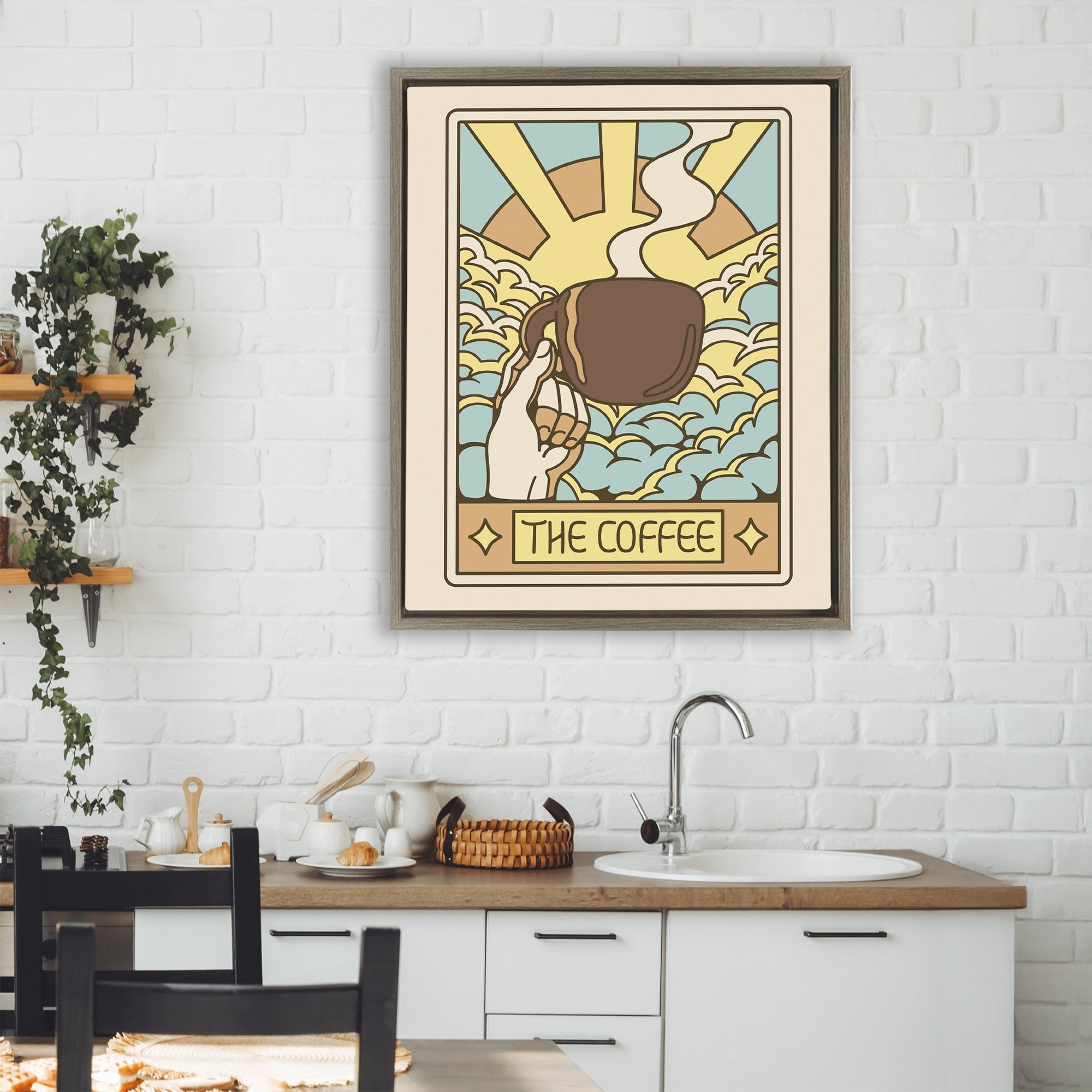 Stupell Industries The Coffee Muted Tarot Brown Framed Floater Canvas Wall Art, design by Tobe Fonseca
