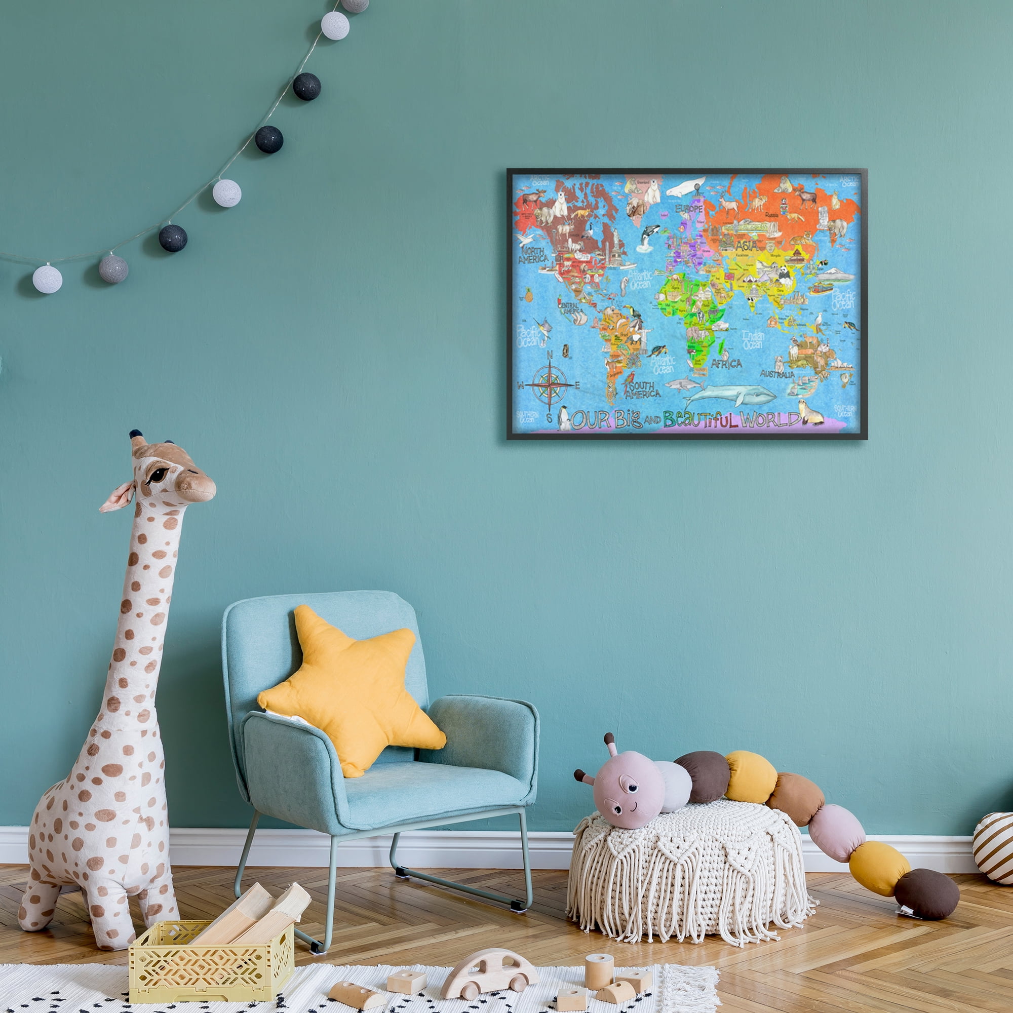 The Kids Room by Stupell Our Big Beautiful World Map Framed Wall Art by Marley Ungaro