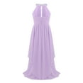 thumbnail image 3 of iEFiEL Maxi Flower Girl Dress Sequined Halter Neck Ruched Chiffon Party Wedding Bridesmaid Formal Lavender 14, 3 of 7