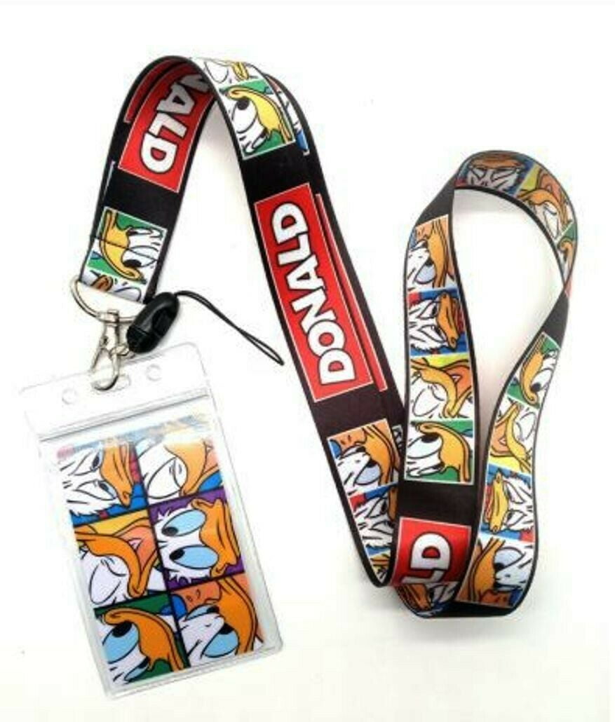 Donald Duck Cartoon Character Grid Lanyard With ID Holder Keychain
