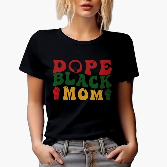 Dope Black Mom, African American Themed, Groovy Retro Wavy Text Merch Gift, Black T-Shirt, Small