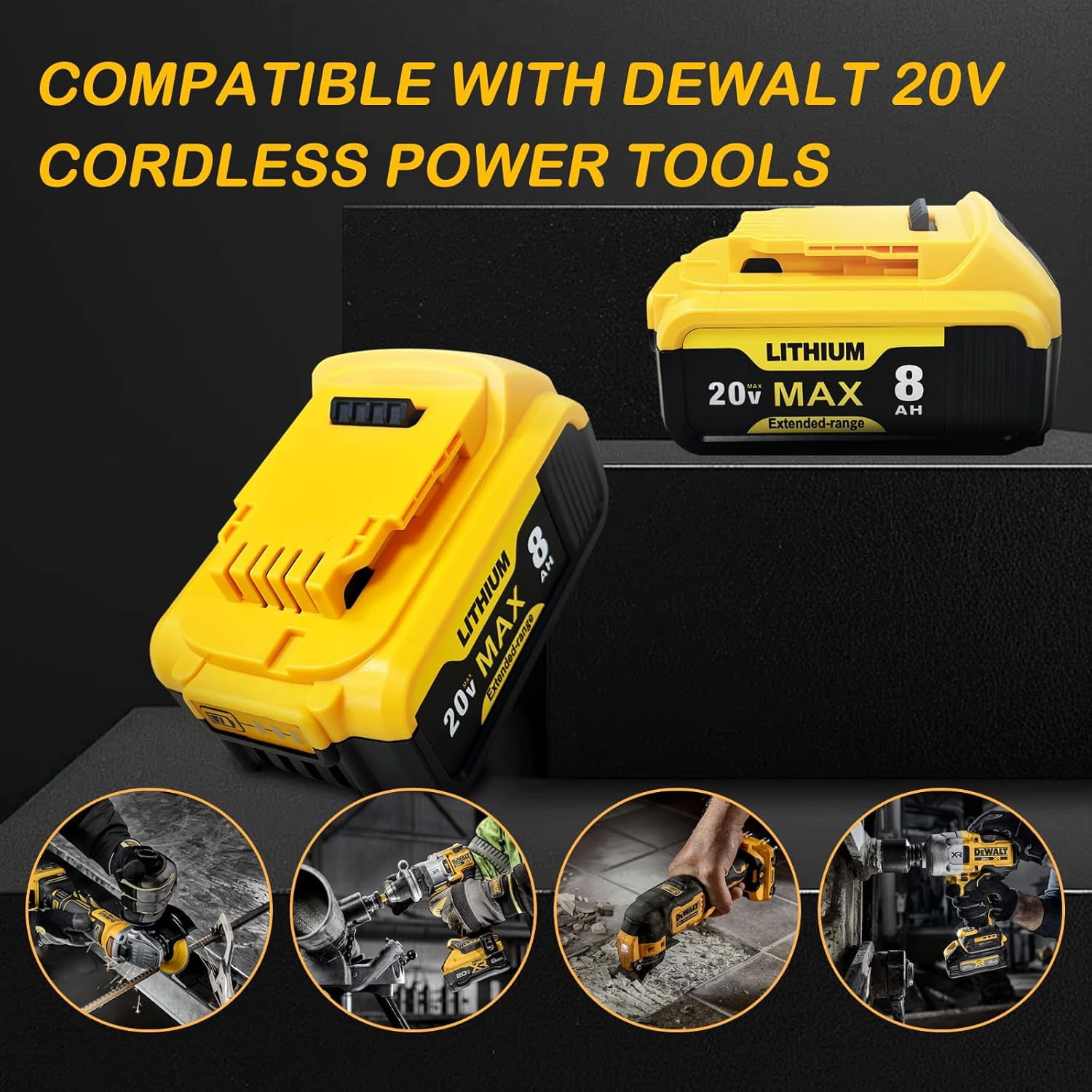 2-Pack Replace for Dewalt 20V Max Battery 8000mAh, Replacement for dewalt 20v Batteries DCB200 DCB201 DCB206 DCB204 DCB208, Compatible with DeWalt 20V Cordless Power Tools and Chargers