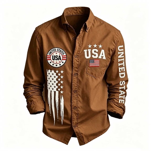 PLHWHYQ American Flag Shirts for Men Long Sleeve Button Down Dress Shirt Patriotic 4th of July Tops USA 250th Anniversary Merchandise