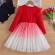 thumbnail image 5 of Vestido de cuello redondo y manga larga para niñas Vestido de cuello redondo y manga larga para niñas Falda de malla elegante Vestido de princesa elegante para niñas pequeñas Vestido de poliéster para, 5 of 5