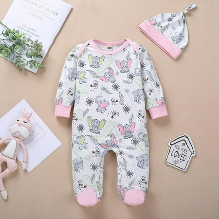 

Newborn Infant Baby Girl Boy Footies Long Sleeve Bodysuits Cartoon Dinosour Clothes Outfits Hat Set Spring Autumn Jumpsuit 2Pcs