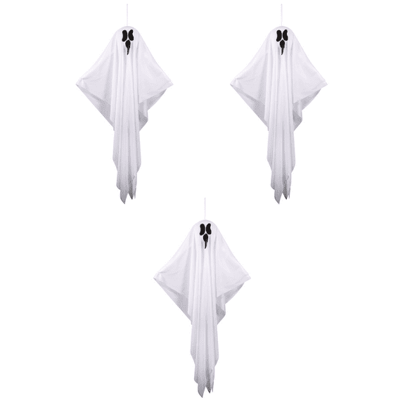 Charmed Set of 3 Polyester Hanging Ghosts Halloween Spooky Venue Hanging Decoration, 36x24 in.