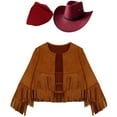 thumbnail image 7 of iiniim Girls Cowboy Cowgirl Halloween Costume Wild Western Sheriff Tassels Fringe Coat with Bandana Hat Outfits Brown&Red 14, 7 of 7