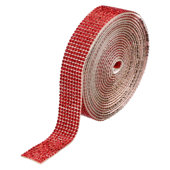 Uxcell Self Adhesive Rhinestone Strips, 3 Yards Crystal Rhinestone Ribbon Bling Diamond Stickers Wrap, Red