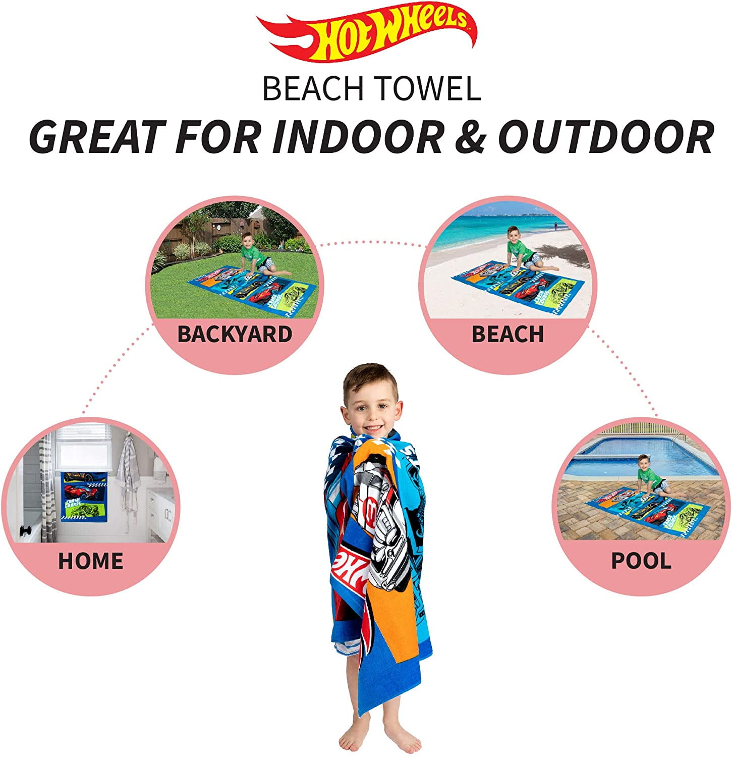 Franco Kids Super Soft Cotton Bath/Pool/Beach Towel, 58 In x 28 In, Hot Wheels 58 in x 28 in Hot Wheels