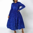 thumbnail image 5 of Women'S Sequin Dress Plus Size Long Sleeve A-Line Flared Party Cocktail Evening Shiny Maxi Dress Royal Blue M, 5 of 7