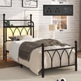 thumbnail image 2 of Metal Bed Frame Twin Size with LED Lights, Modern Platform Bed with Charging Station, Black, 2 of 10