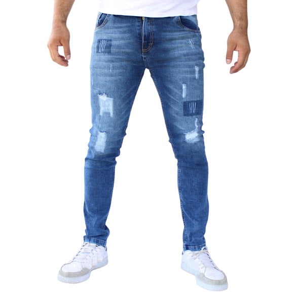 Pantalón rasgado de mezclilla stretch John Silver Corte skinny Color azul stone