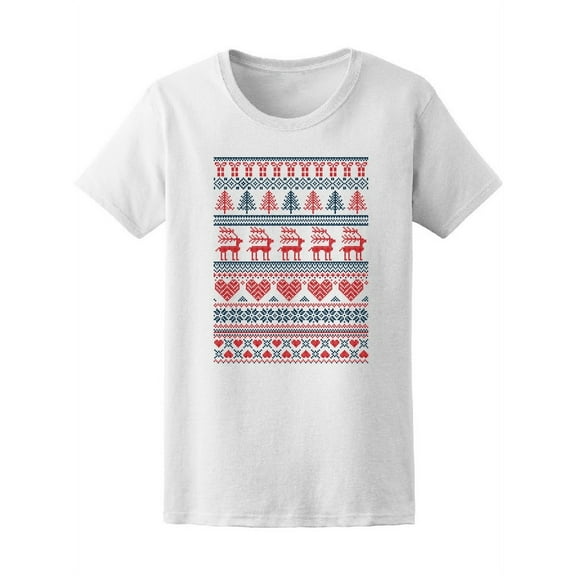 Pine Trees Reindeers Xmas Winter T-Shirt Women -Image by Shutterstock, Female Medium