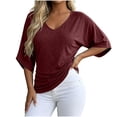 thumbnail image 2 of ClodeEU Women's V Neck Dolman Sleeve T-Shirt,Casual Loose Fit Solid Color Batwing Top for Summer Wine,Women's Plus S, 2 of 5