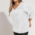 thumbnail image 5 of Kmdttou Up to 40% off! Women's Plus-Size V-neck Sequined 3/4t Sleeve Solid Color Casual Tops on Clearance!, 5 of 8