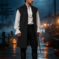 thumbnail image 2 of Atkumj Medieval Vest for Men Trendy Solid Color Long Waistcoat Vintage Stand Collar Front Patch Pockets Button Down Sleeveless Vest, 2 of 10
