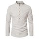 thumbnail image 1 of Men Brawny Slim Fit Casual Shirt Button Long Sleeves Striped Shirts Stand Collar, 1 of 8