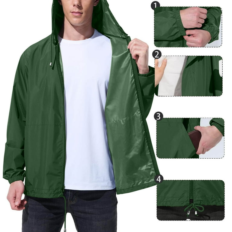 ZCFZJW Men's Packable Rain Jacket Lightweight Long Sleeve