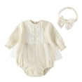 thumbnail image 1 of Gibobby Mameluco para niño Recién Nacido bebé niñas niños encaje otoño manga larga mono diademas ropa(Beige, 0-3 Meses), 1 of 4