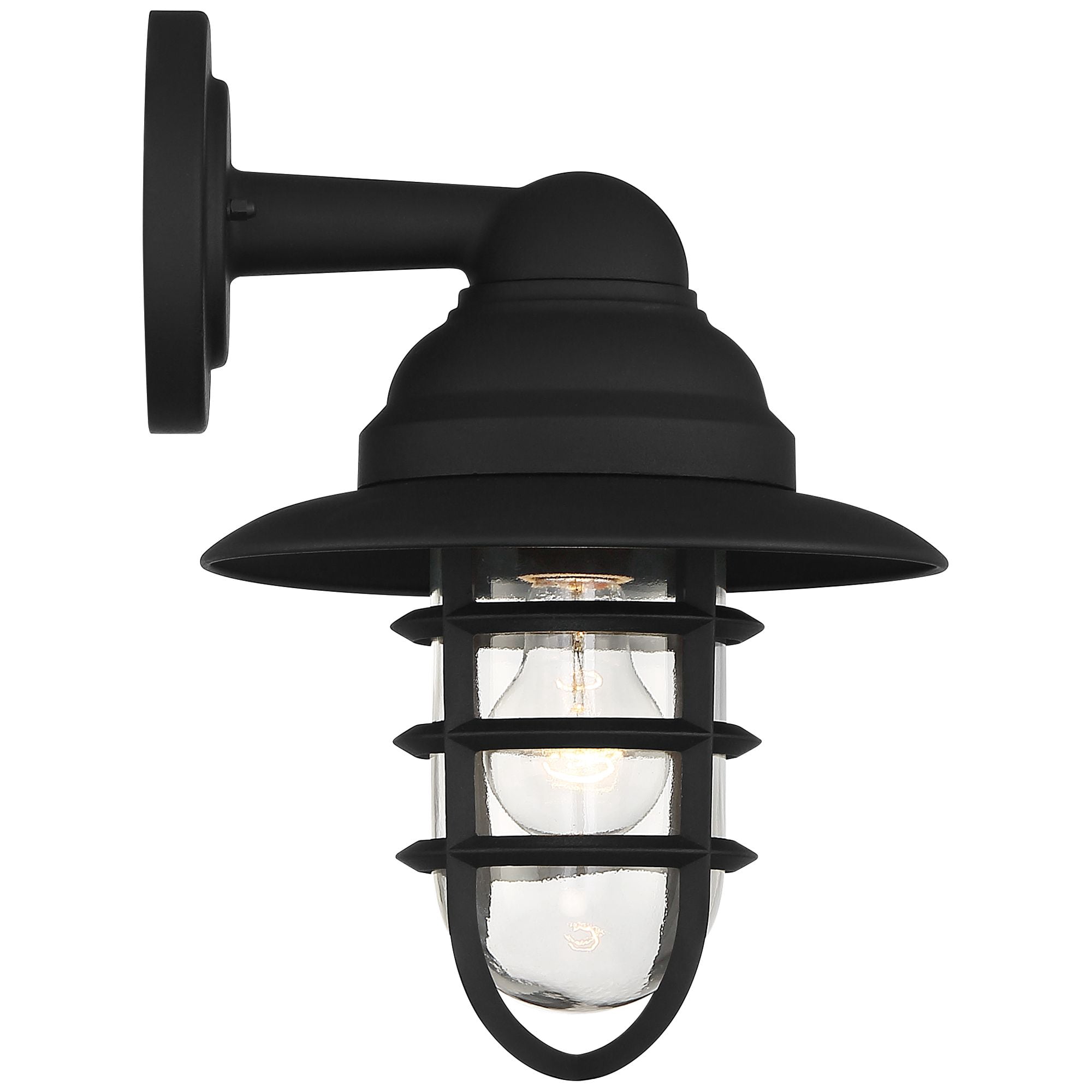 John Timberland Marlowe Rustic Industrial Farmhouse Outdoor Wall Light Fixture Black Hooded Cage 13" Clear Glass for Post Exterior Barn Deck House
