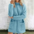 thumbnail image 5 of Sweatshirts for Women 2025 Plus Size Casual Long Sleeve Fuzzy Sherpa Pullover Winter Warm Cozy Sweaters Tops With Pockets Blue S, 5 of 6