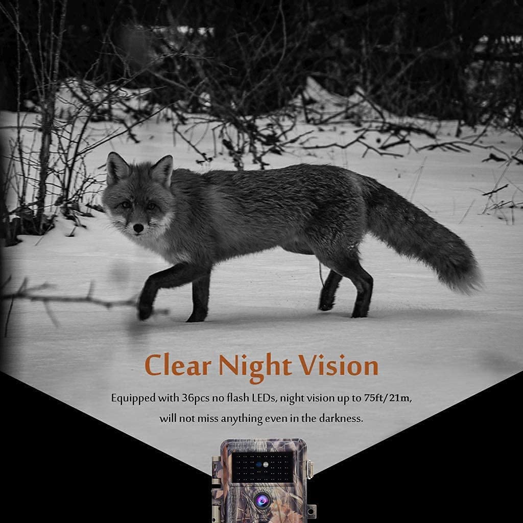 BlazeVideo Game Trail Camera 64MP 1296P No Glow Night Vision Motion Activated IP66 Waterproof