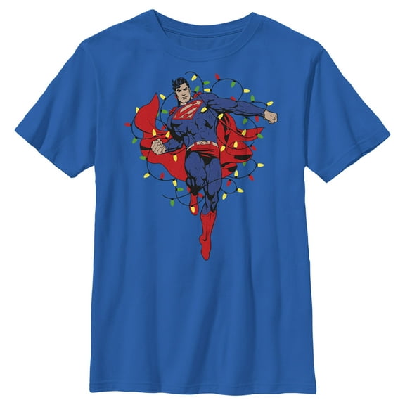 Boy's Superman Christmas Lights Graphic Tee Royal Blue X Small