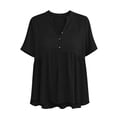 thumbnail image 5 of TaTaai Womens Plus Size Solid Color Casual Top V-Neck Decorative Buttons Soft Stretchy Fabric Breathable Lightweight 3/4 Sleeve Relaxed Fit Daily Wear Work Vacation Beach Outfit Gift, 5 of 8