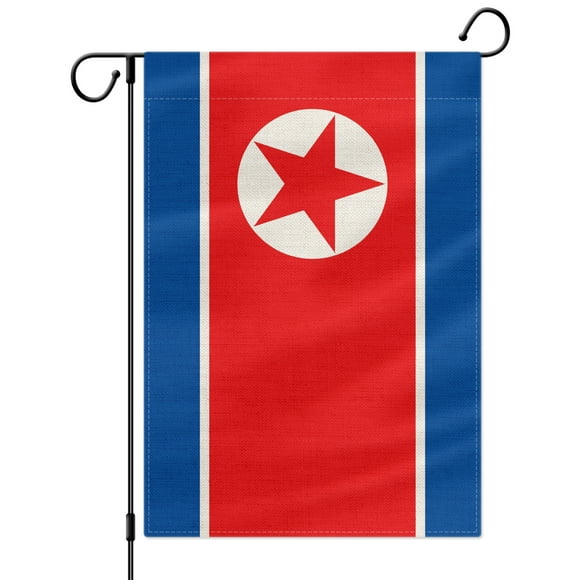 PTEROSAUR North Korea Garden Flag, Korea National Flag, 12.5x18 inch Double Sided Burlap for House Yard Lawn Indoor Outdoor Decor