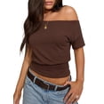 thumbnail image 2 of MOYIKO Womens Off The Shoulder Crop Tops Y2K T Shirts Top Short Sleeve Summer Trendy Fashion Clothes, 2 of 7