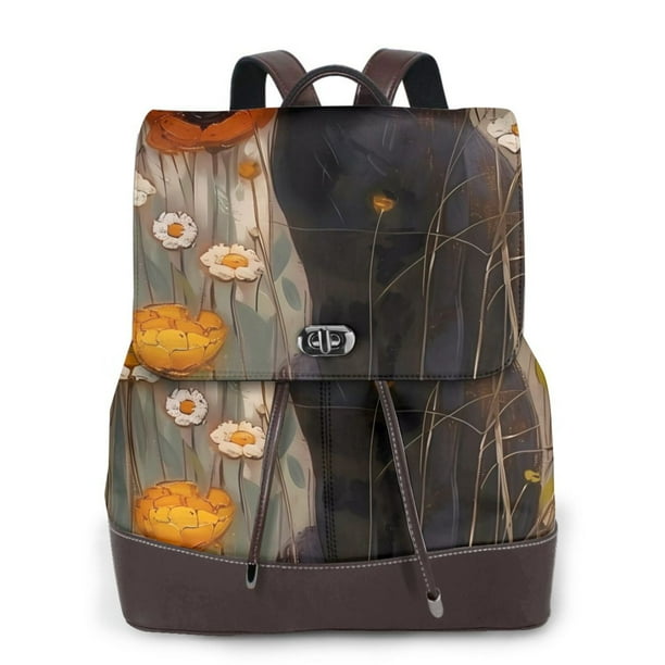 Fotbe Black Cat in Wildflowers Mochila Bolso con Estampado para Mujer, Mochila Antirrobo de Nylon Impermeable, Bolsa Ligera de Hombro